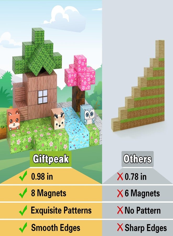 GiftPeak Magnetic Blocks-100PCS Magnetic Building Blocks,Building Blocks for Kids Ages 4-8 STEM Cubes for Toddler, Forest Set Learning Toys Montessori Sensory Toys for Christmas Birthday Gifts - Image 3