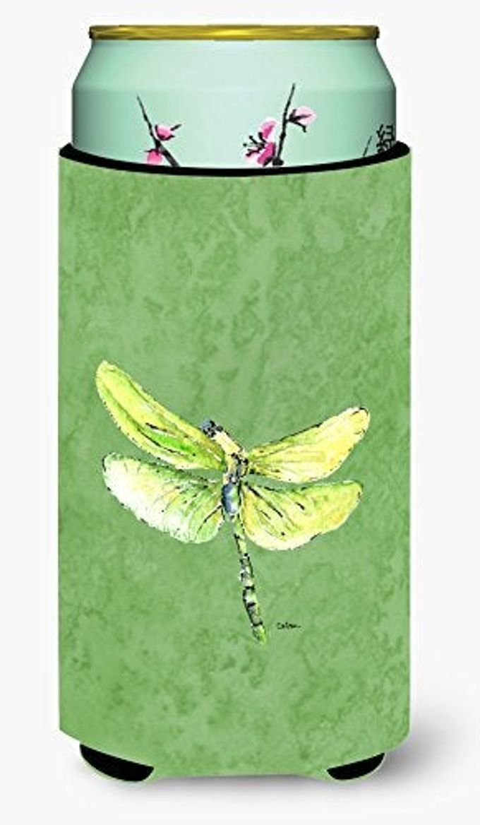 Caroline's Treasures 8864TBC Dragonfly on Avacado Tall Boy Hugger Can Cooler Sleeve Hugger Machine Washable Drink Sleeve Hugger Collapsible Insulator Beverage Insulated Holder