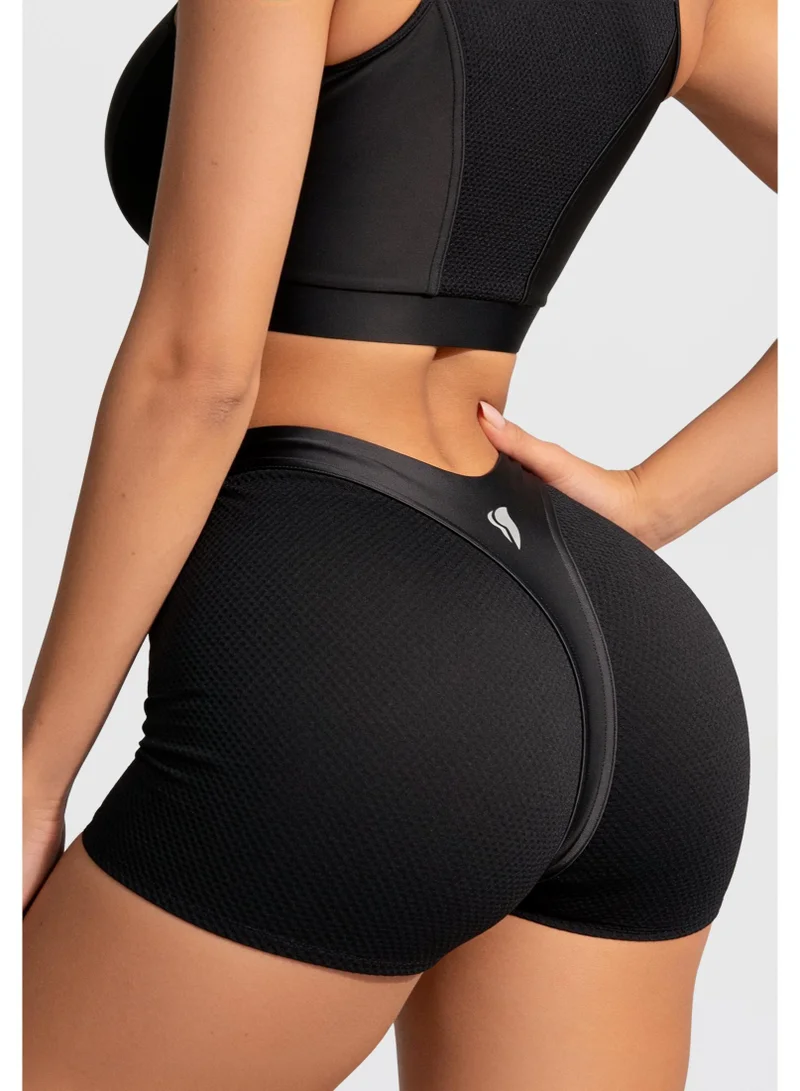 بونا فيدي Sport Escort شورت رياضي نسائي بخصر عالٍ رافع للمؤخرة – أسود