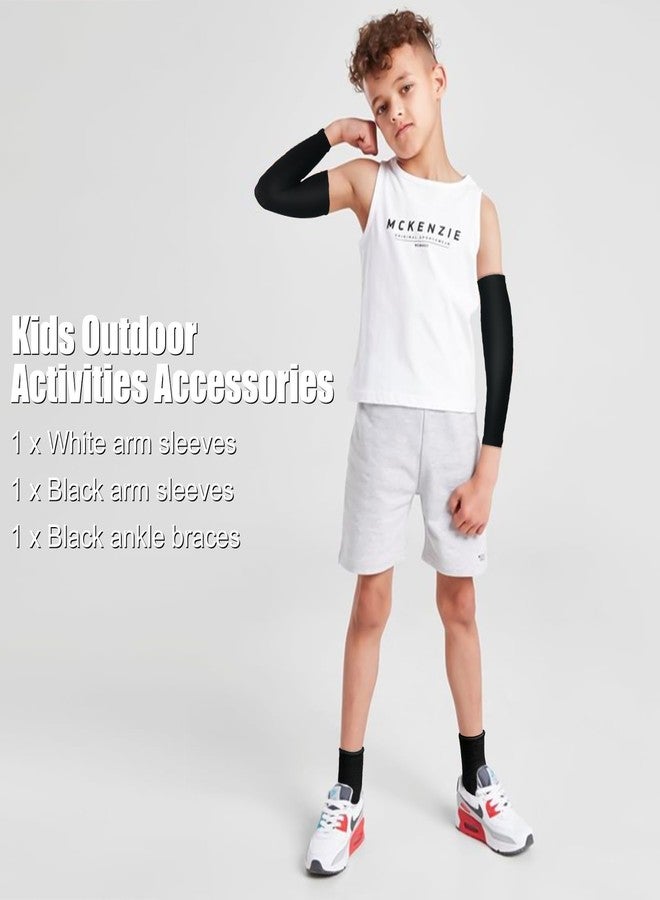Luwint Kids Sports Arm Sleeves & Ankle Brace Set, 2 Pairs UPF 50+ Sun Protection Sleeves with 1 Pair Compression Support, for Outdoor Activities Boys Girls 6-12 Years - Image 2