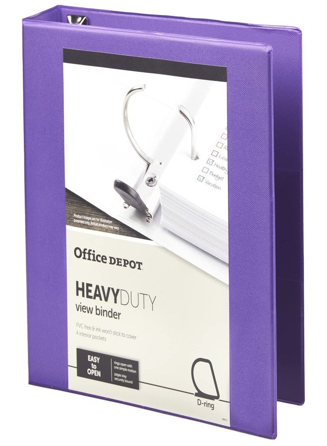 أوفيس ديبوت مجلد عرض حلقات D شديد التحمل من ماركة Office Depot®، حلقات 2 بوصة، 54% مواد معاد تدويرها، بنفسجي - Image 3