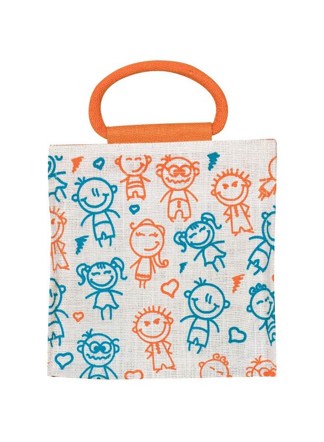 Jute Cottage Eco-Friendly Kid's Print Lunch Bag, 10 x 10 x 6-inch (Orange) - Image 1