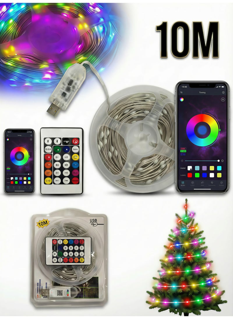زينة رمضان مصباح خيطي ليد USB بطول 10 متر مع ريموت كنترول وتطبيق - أضواء جنية سلك نحاسي مقاومة للماء للديكور - إضاءة متعددة الاستخدامات للمنزل وشجرة الكريسماس والحفلات - Image 1
