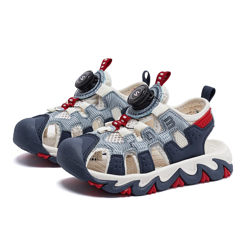 HOBIBEAR Kids 2023 Summer Sandals Boys Girls Rotary Buckle AU7880 blue and white