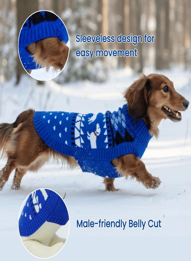 T'CHAQUE Ultra-Soft & Stretchy Turtleneck Dachshund Dog Sweater, Fall Pullover Knitted Dachshunds Clothes, Medium Weiner Dog Clothes for Girls Boys, Winter Puppy Costume for Male Female(Blue, M) - Image 3