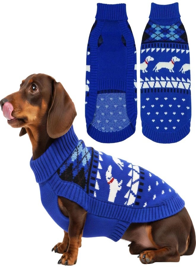 T'CHAQUE Ultra-Soft & Stretchy Turtleneck Dachshund Dog Sweater, Fall Pullover Knitted Dachshunds Clothes, Medium Weiner Dog Clothes for Girls Boys, Winter Puppy Costume for Male Female(Blue, M) - Image 1
