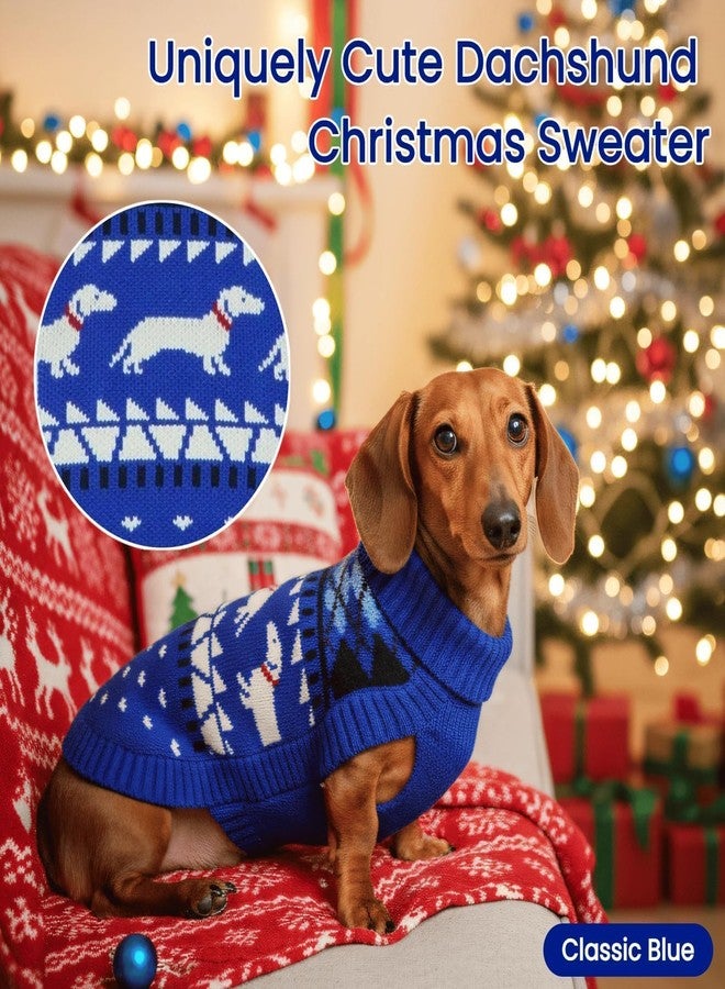 T'CHAQUE Ultra-Soft & Stretchy Turtleneck Dachshund Dog Sweater, Fall Pullover Knitted Dachshunds Clothes, Medium Weiner Dog Clothes for Girls Boys, Winter Puppy Costume for Male Female(Blue, M) - Image 4