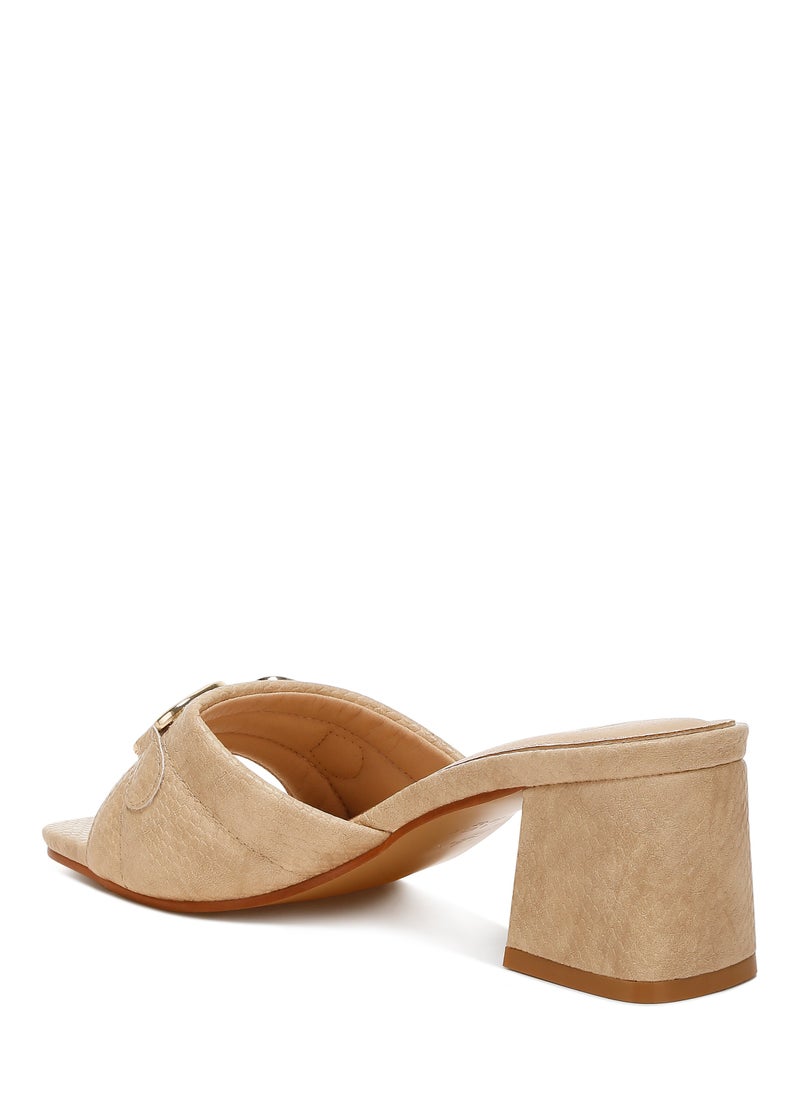 London Rag Beige Horsebit Detail Snake Print Sandals  - Image 3