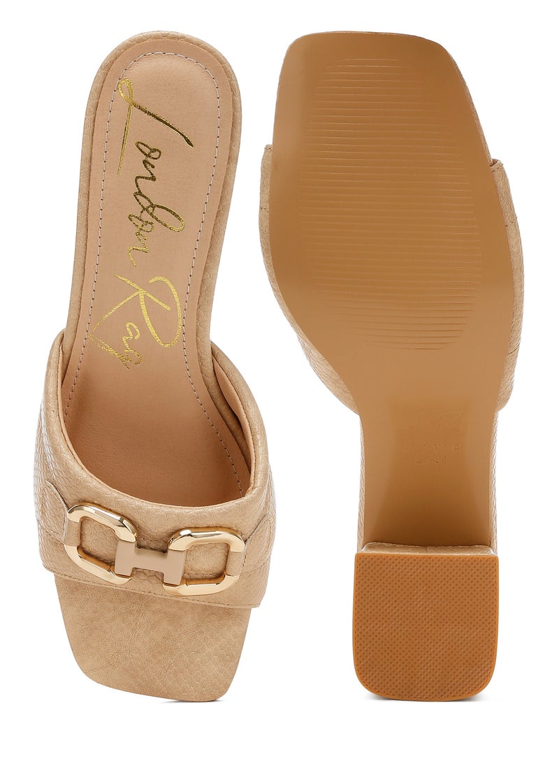 London Rag Beige Horsebit Detail Snake Print Sandals  - Image 4
