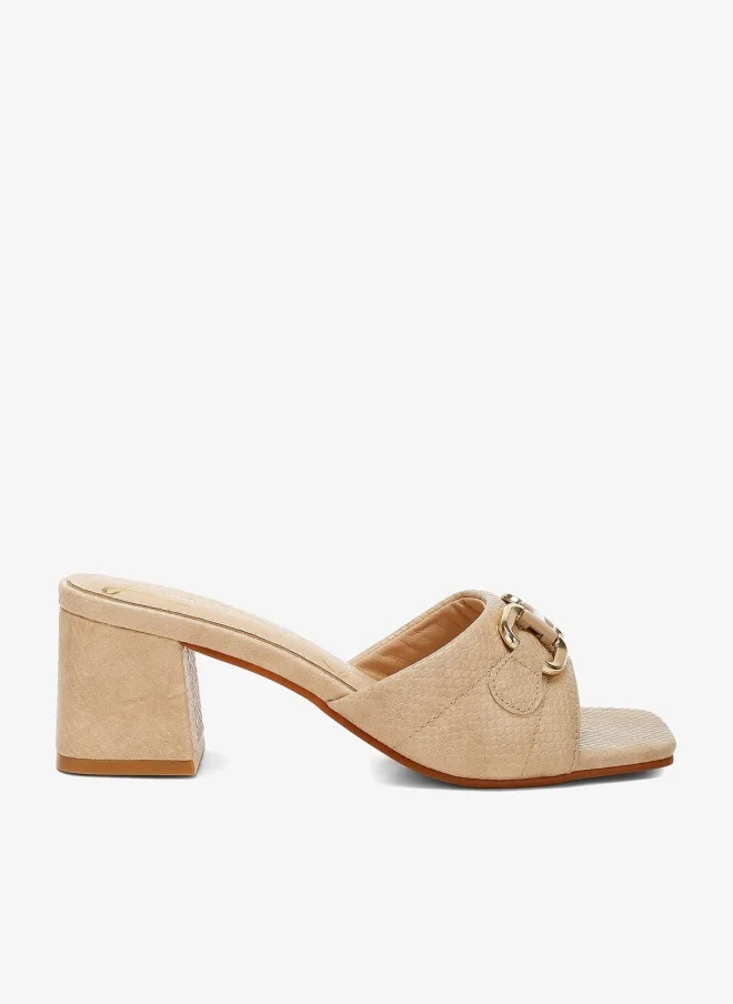 London Rag Beige Horsebit Detail Snake Print Sandals