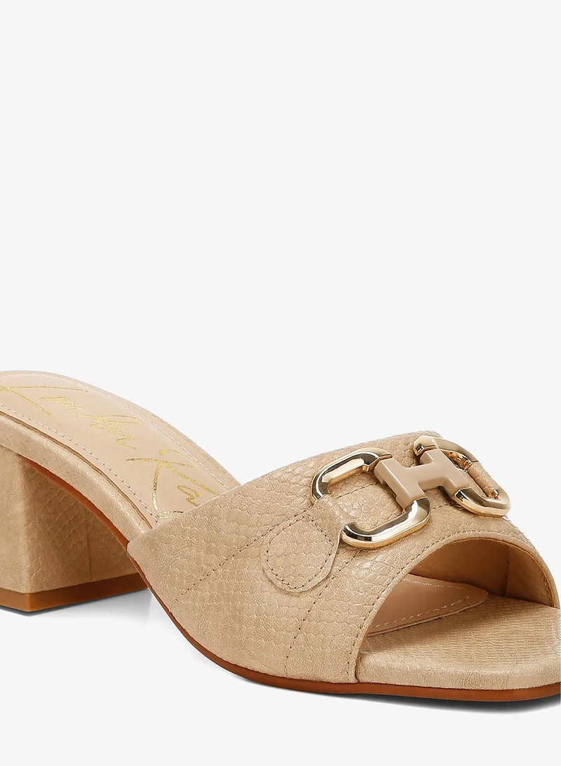 London Rag Beige Beige Horsebit Detail Snake Print Sandals for Women | Best Price UAE