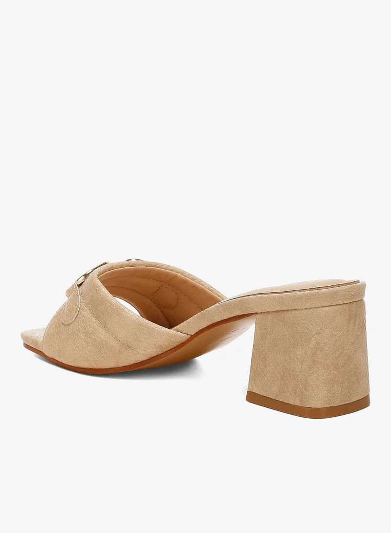 London Rag Beige Beige Horsebit Detail Snake Print Sandals for Women | Best Price UAE
