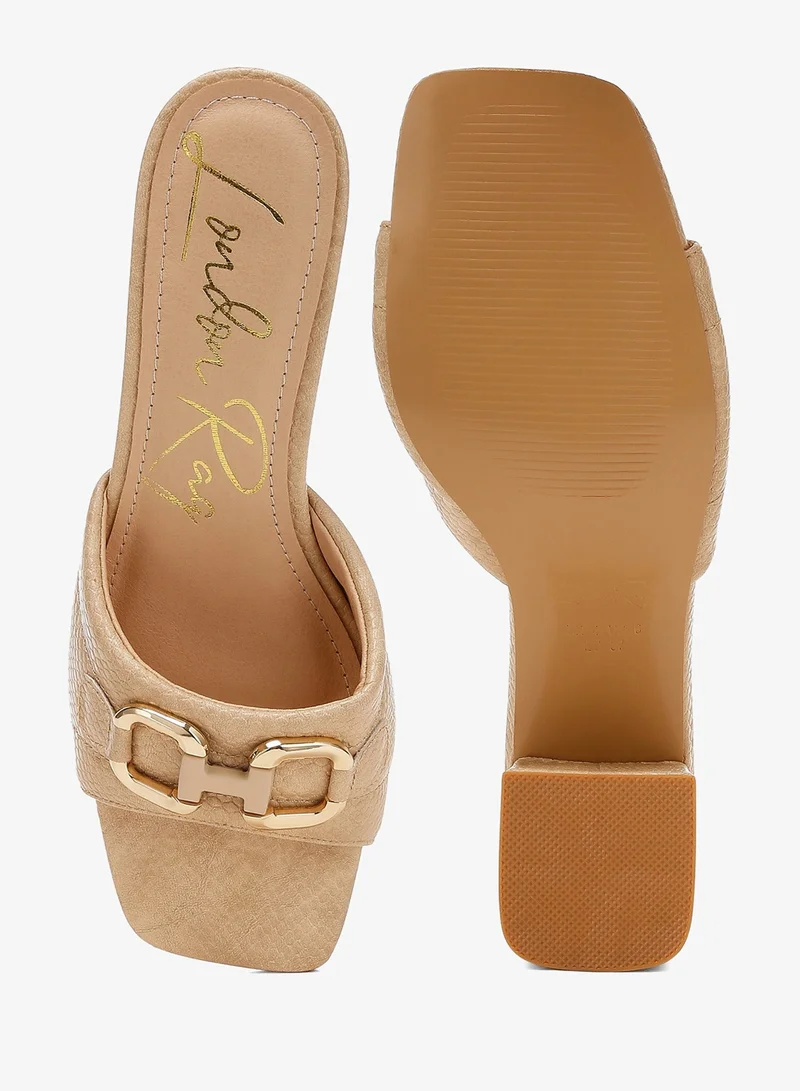 London Rag Beige Beige Horsebit Detail Snake Print Sandals for Women | Best Price UAE
