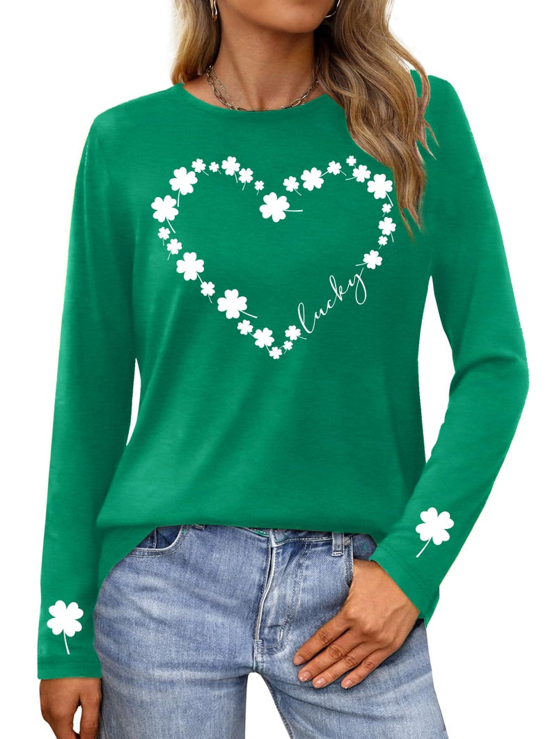 PECHAR St Patricks Day Shirt Women Lucky Shamrock Shirt Green Clover Long Sleeve St Patrick's Day Shirts Irish Gift Top - Image 1