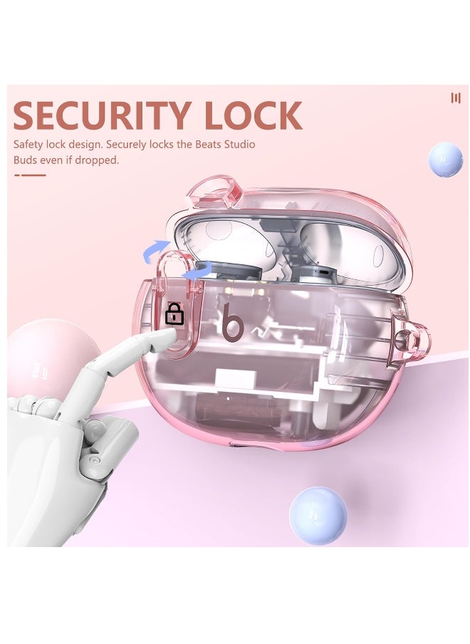 Generic Clear Case for New Beats Studio Buds + (2023) And Beats Studio Buds (2021), Secure Lock Beats Studio Buds Plus Case Cover, Shockproof Wireless Earbuds Protective Cover with Cleaning kit/Keychain, Pink  - Image 2
