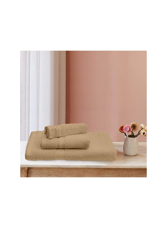 The Bros 3-Piece Towel Set - Premium Cotton Terry, Luxurious Ringspun, 480 GSM Highly Absorbent and Quick Dry for Spa-Like Comfort, 1 Bath Towel, 1 Hand Towel, 1 Face Towel, Beige - Image 2