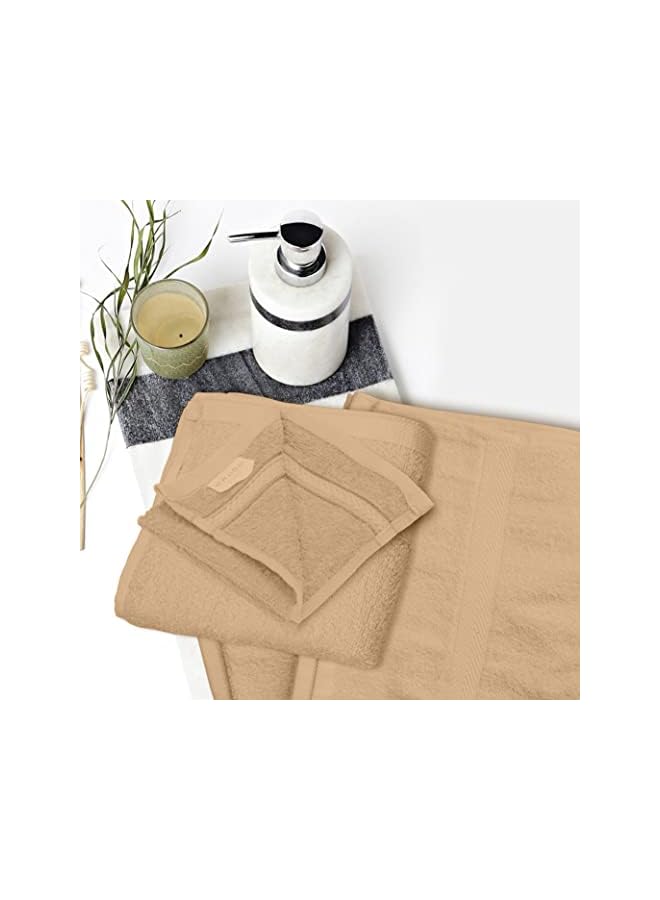The Bros 3-Piece Towel Set - Premium Cotton Terry, Luxurious Ringspun, 480 GSM Highly Absorbent and Quick Dry for Spa-Like Comfort, 1 Bath Towel, 1 Hand Towel, 1 Face Towel, Beige - Image 3