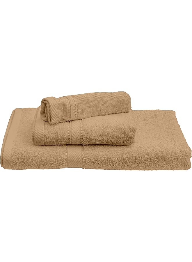 The Bros 3-Piece Towel Set - Premium Cotton Terry, Luxurious Ringspun, 480 GSM Highly Absorbent and Quick Dry for Spa-Like Comfort, 1 Bath Towel, 1 Hand Towel, 1 Face Towel, Beige - Image 1