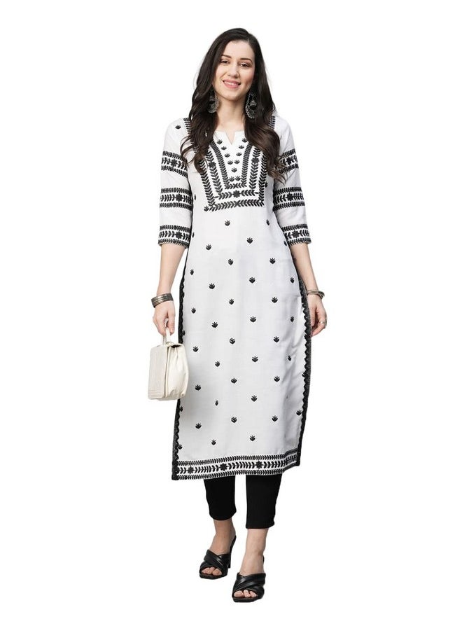 آني ديزاينر - قميص كورتا مستقيم مطرز من ANNI DESIGNER للنساء من مزيج القطن (Stho-White-Nw2_XXL_White_XX-Large) - Image 1