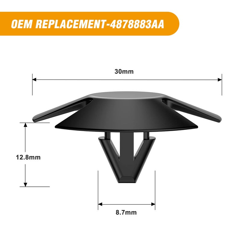 GOOACC 100 قطعة مشابك تثبيت عزل غطاء المحرك بديل OEM -#4878883AA، متوافقة مع جيب جراند شيروكي دودج رام كرايسلر بليموث، مع 1 قطعة مزيل مثبتات - Image 3