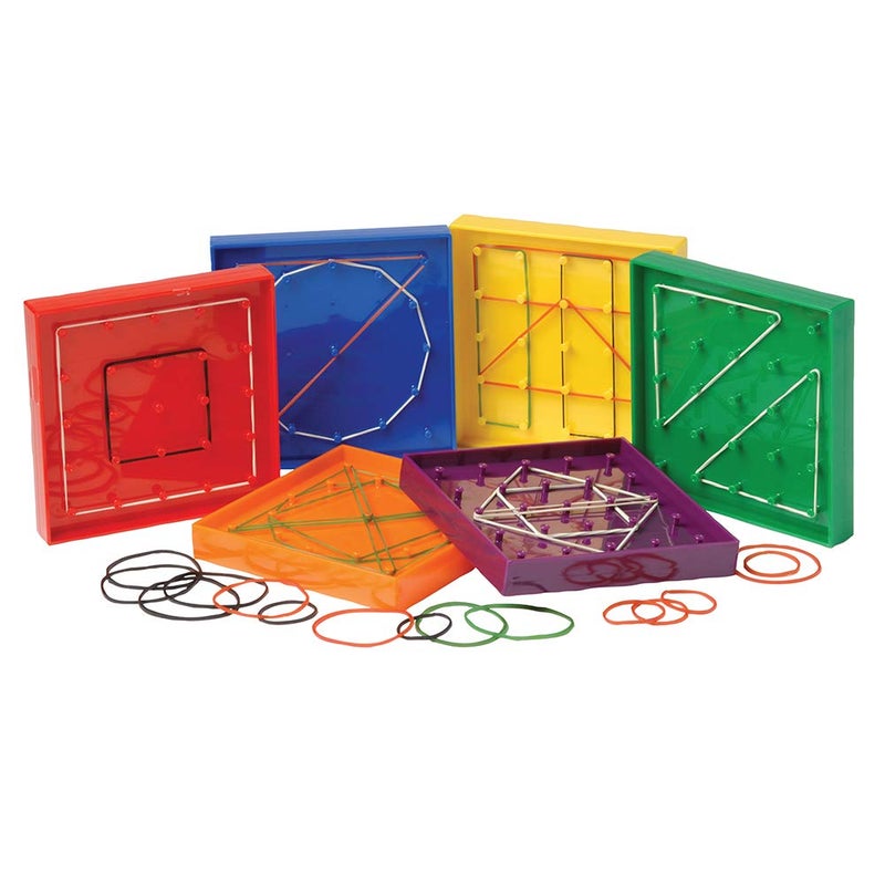 Constructive Playthings Set of Six 5 sq Geoboards Each with a Package of 20 Rubber Bands for Creative Design for Ages 3 Years and Up - Image 2