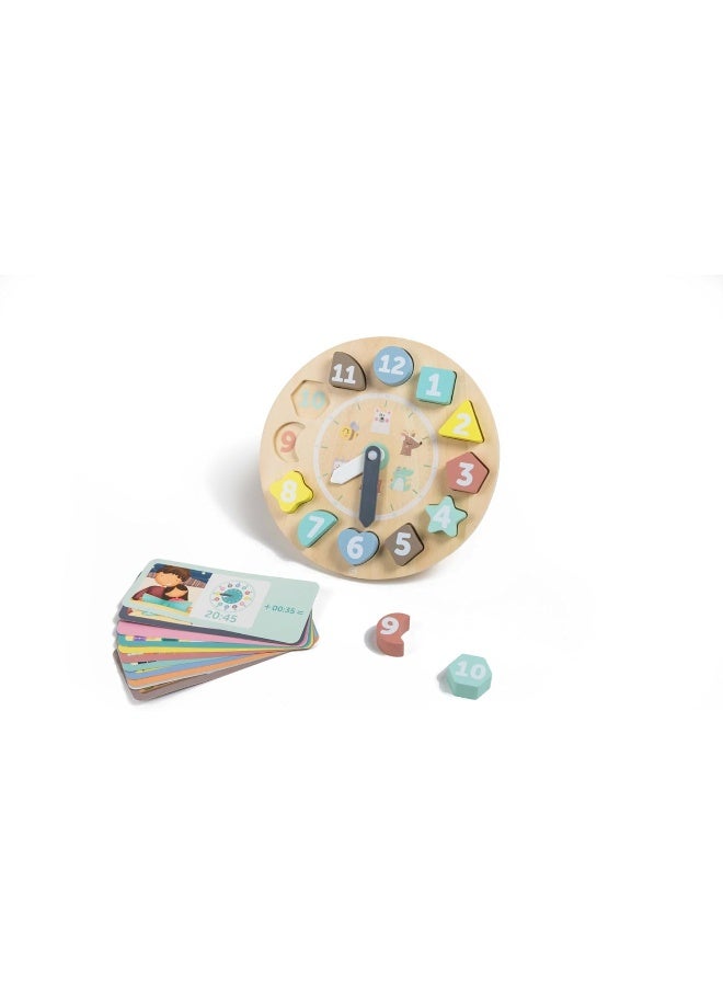 EUREKA KIDS Wooden Clock Puzzle With Activity Cards | Educational Montessori Toy For Toddlers And Kids | Learn To Read Time In Digital & Analog Clock | For Ages 3+ - Image 1