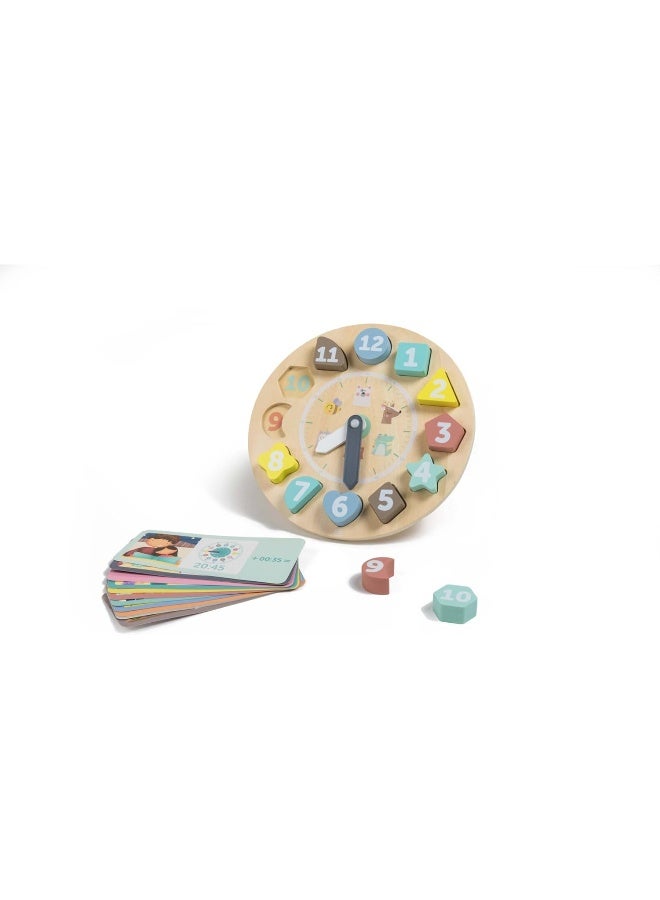 EUREKA KIDS Wooden Clock Puzzle With Activity Cards | Educational Montessori Toy For Toddlers And Kids | Learn To Read Time In Digital & Analog Clock | For Ages 3+ - Image 3