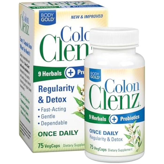 Body Gold Colon Clenz Regularity & Detox Formula | Once Daily Support with 9 Herbs + Active Probiotics | 75 CT - Image 1