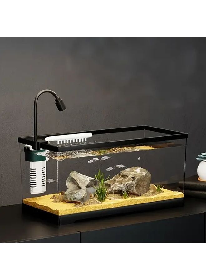 أكواريوم أسود لسطح المكتب عالي الوضوح من البلاستيك الشفاف مع نباتات مدمجة وقاع مزود بتصريف - Image 4