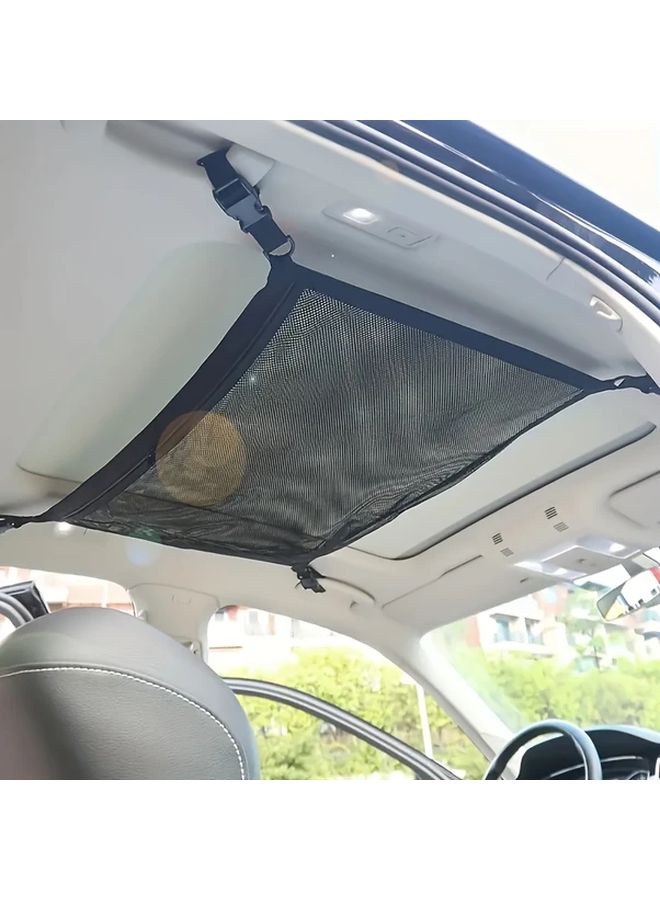 Adjustable Double Layer Car Ceiling Cargo Net Bag Nylon Material 1pc For Travel Storage - Image 4