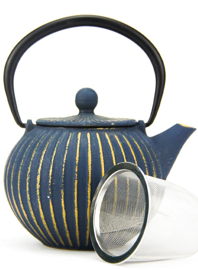 Tealand Durable Coated with Enamel Interior Cast Iron Teapot with Stainless Steel Infuser for Brewing Loose Tea Leaf 0.5 Liter Blue  - Image 4