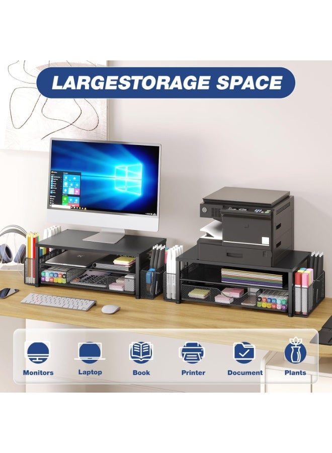 2-Tier Computer Monitor Stand Riser, Desk Organizer and Accessories with Drawer and 2 Pen Holders, Office Desk Accessories for Office Supplies - Image 3
