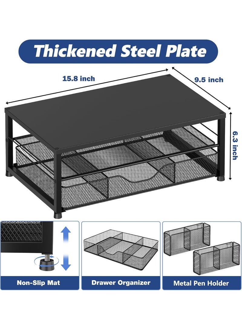 2-Tier Computer Monitor Stand Riser, Desk Organizer and Accessories with Drawer and 2 Pen Holders, Office Desk Accessories for Office Supplies - Image 4