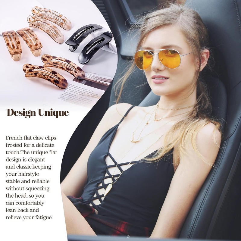 Cptots 8 Pcs Large Lay Flat Claw Clips for Women French Side Slide Barrettes for Thick Thin Hair Rectangle Alligator Hair Accessories, Bright Black Tortoiseshell - Image 5