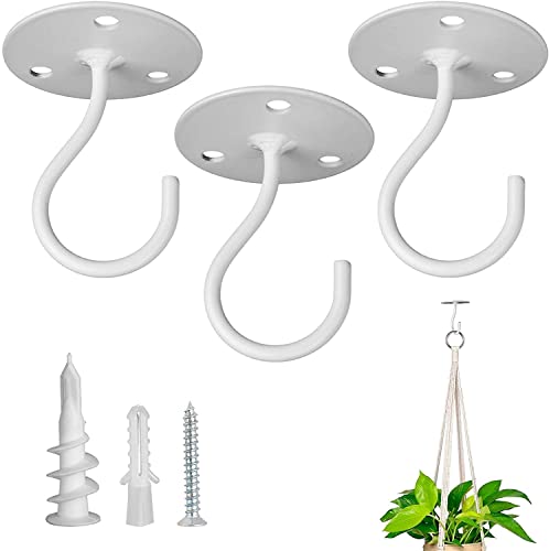 LangPu Ceiling Hooks for Hanging Plants-Metal Heavy Duty Wall Mounted Hangers for Hanging Bird Feeders, Planters, Wind Chimes, Include Professional Drywall Anchors(3-Pack) (White) - Image 1