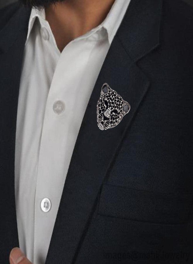 Adorn Combo of Crown & Lion face brooches/Lapel Pin for Men.(B-1535-1977BK) - Image 5