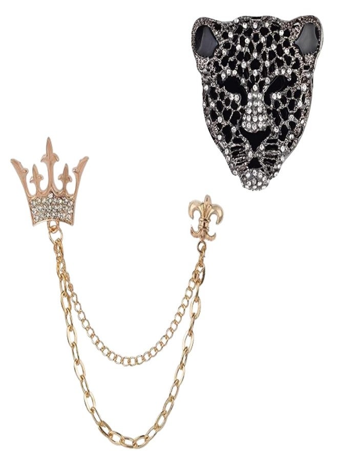 Adorn Combo of Crown & Lion face brooches/Lapel Pin for Men.(B-1535-1977BK) - Image 1
