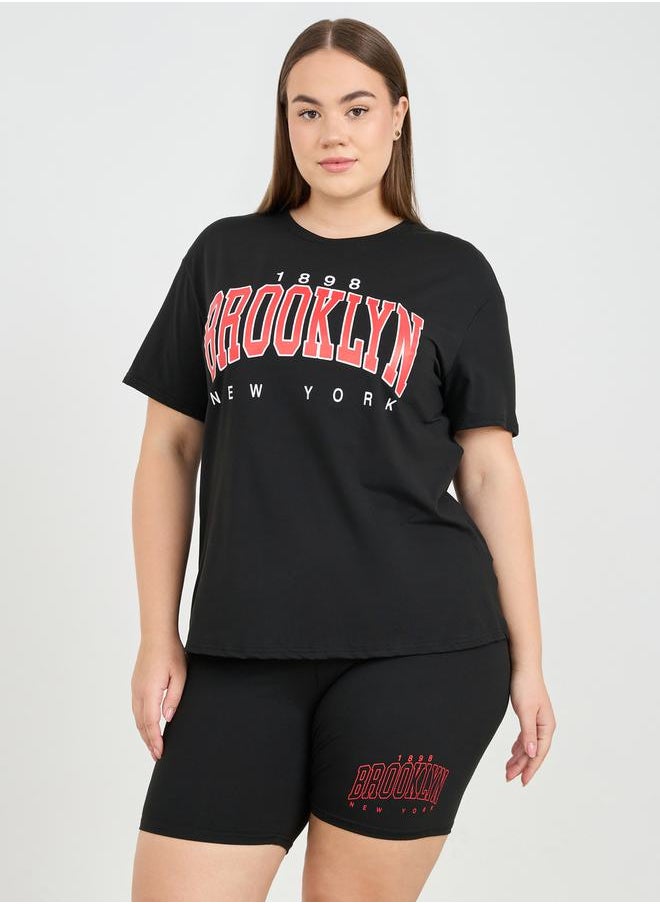 Styli - City Print Drop Shoulder T-Shirt & Cycle Shorts Lounge Set - Image 1