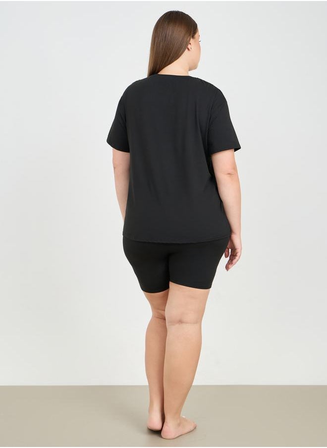 Styli - City Print Drop Shoulder T-Shirt & Cycle Shorts Lounge Set - Image 1
