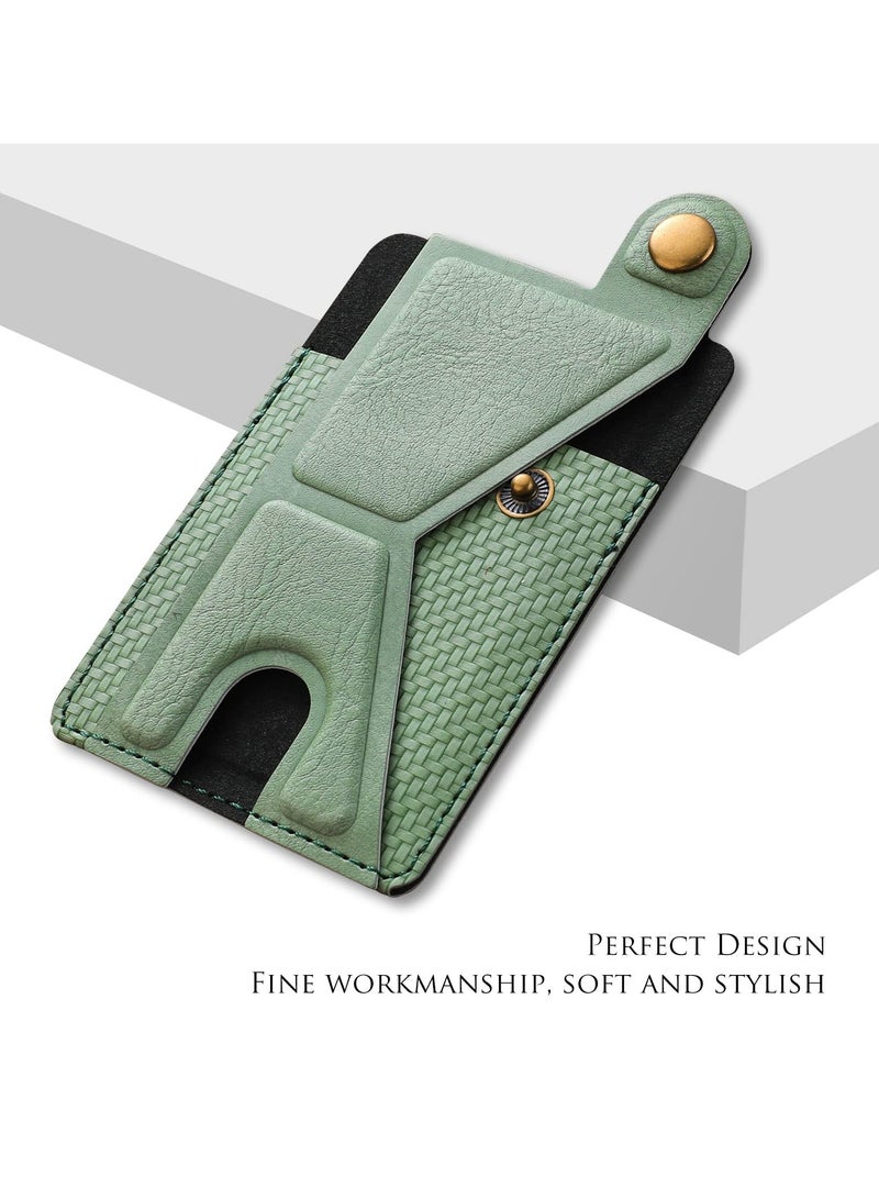 SYOSI Slim Card Holder for Phone Adhesive Phone Pocket Stick on Wallet with Stand Functionality 3M Adhesive Pocket for Back of Phone PU Leather Credit Card Holder for Smartphones Green  - Image 3