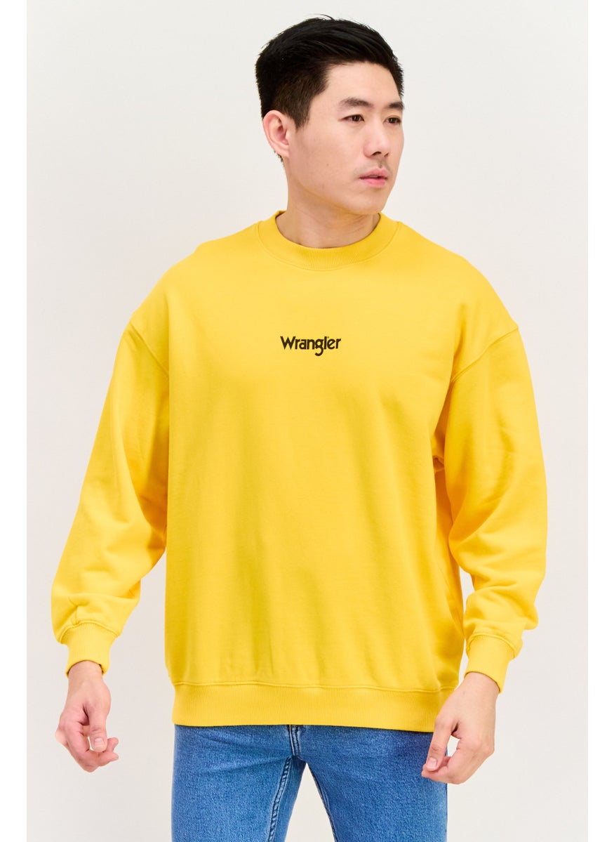 Wrangler Men Crew Neck Brand Logo Sweatshirts, Dark Yellow  - Image 1