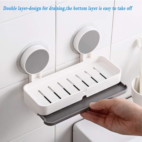 JIALTO Plastic Wall Mounted Drain Soap Box for Bathroom | Non-Drill Wall Mount Magic Sticker Self Adhesive Soap Stand for Bathroom with Removable Drain Tray | Single Drawer Soap Box - 5 kg - Image 3