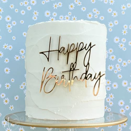 QPARTYFIRE 1PCS Happy Birthday Cake Topper,Gold Mirror Acrylic Boy or Girl Cake Sign Decorations,Birthday Cake Charm Supplies for Birthday Party Cake Dessert - Image 1