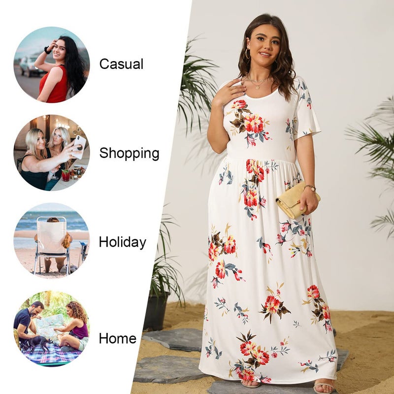 LONGYUAN Women's Plus Size Maxi Dresses for Curvy Women Summer Short Sleeve Casual 2026 Long Dress Black 5XL - Image 4