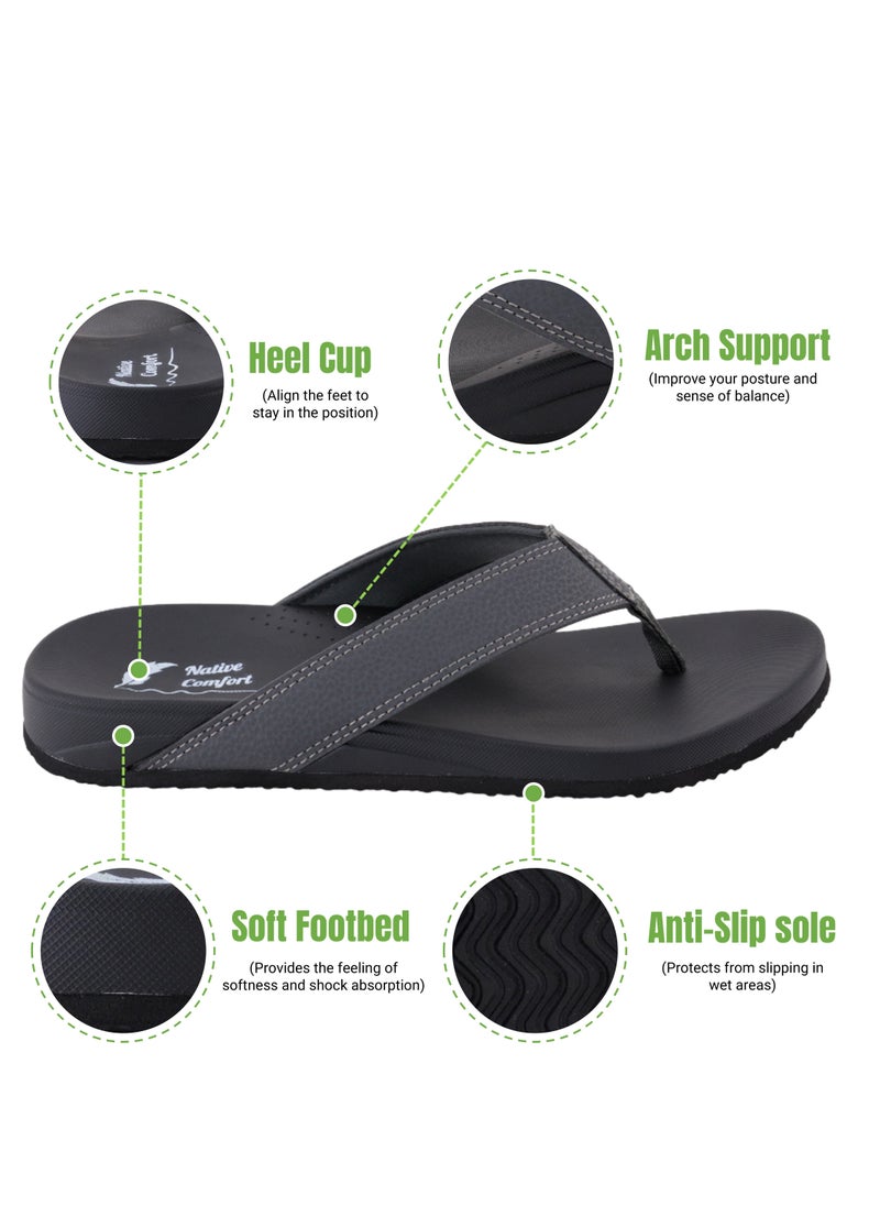 Native Comfort - Flip Flops for Men - Comfortable and Light Weight Slippers -PU Leather Sandals for Indoor/Outdoor/Beach- - Image 1