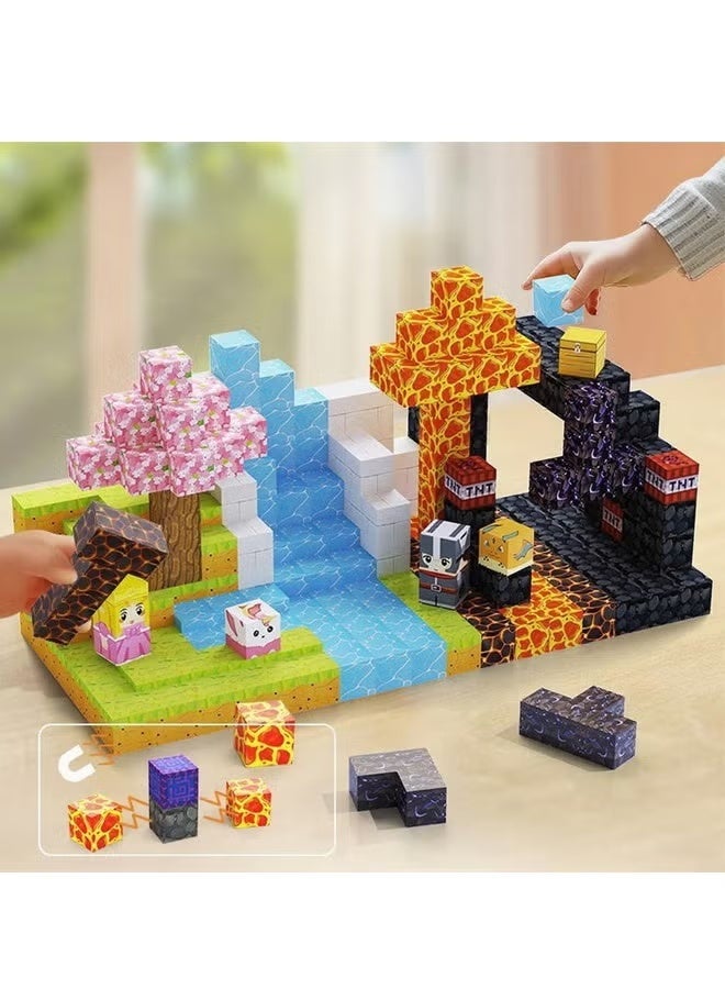 100 Pieces Magnetic Building Blocks - Build Mine Magnet World Magic Set, Building STEM Sensory Toddler Toys for 3+ Year Old Boys & Girls （Sakura Princess and Magma Knight） - Image 2