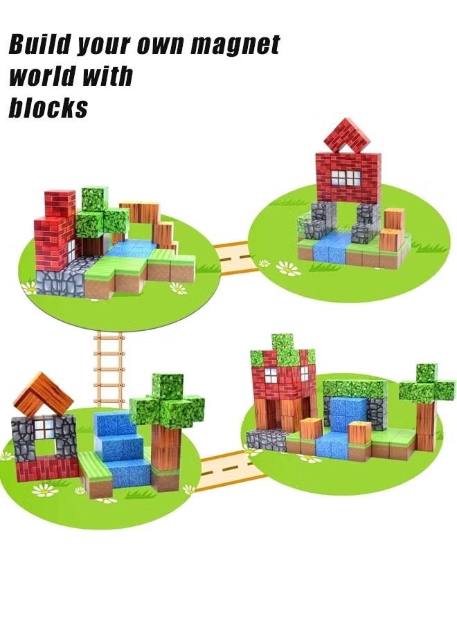100 Pieces Magnetic Building Blocks - Build Mine Magnet World Magic Set, Building STEM Sensory Toddler Toys for 3+ Year Old Boys & Girls （Sakura Princess and Magma Knight） - Image 4