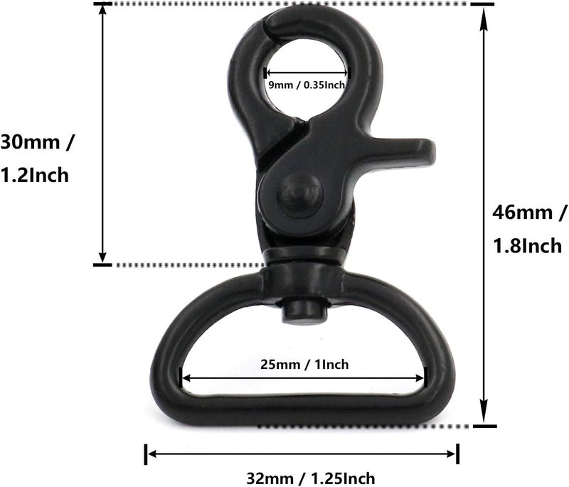BIKICOCO 1'' Swivel Trigger Snap Hook Lobster Claw Clasp Spring Loaded Clip, D-Ring Ended, Black - Pack of 10 - Image 2