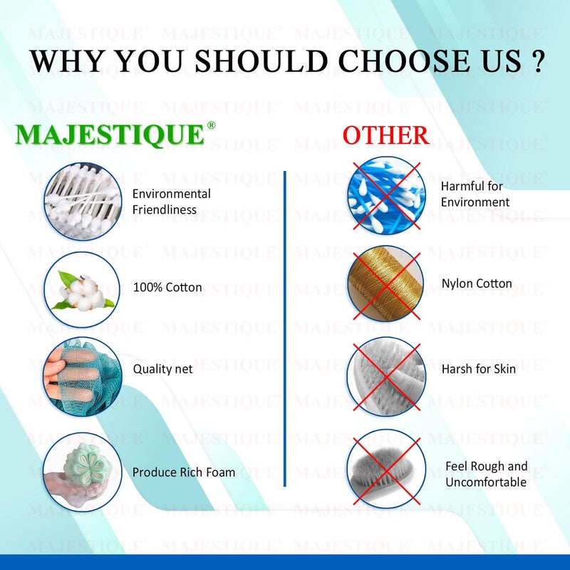 Majestique Baby Safety Cotton Swabs, 100% Cotton & Paper Organic Soft Gentle Tip for Cleaning 160 Tips | Body Exfoliating Shower Loofah Sponge for Adults - Multicolor (Pack of 2) - Image 5