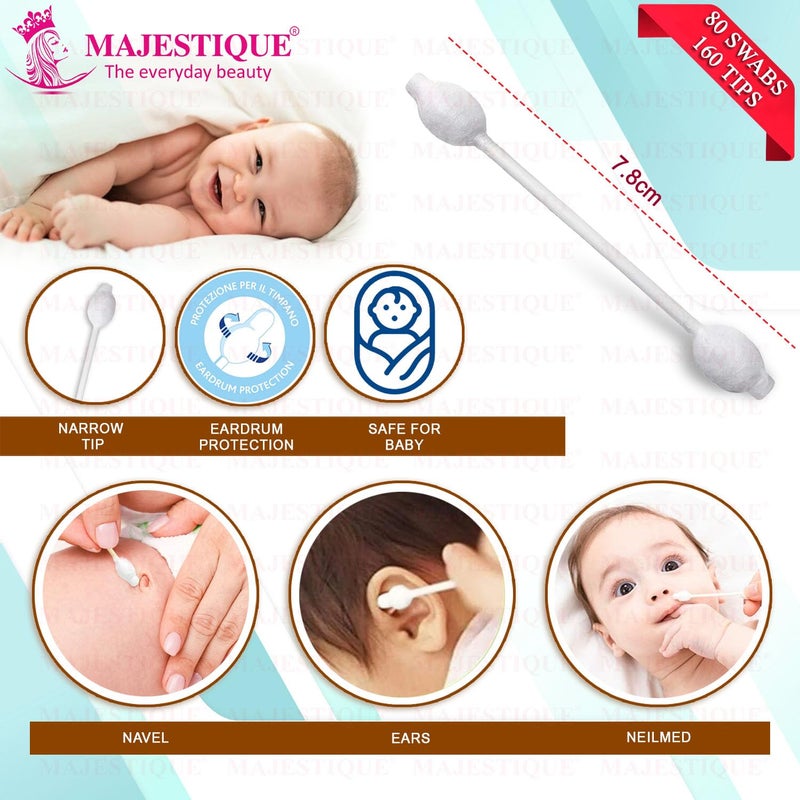 Majestique Baby Safety Cotton Swabs, 100% Cotton & Paper Organic Soft Gentle Tip for Cleaning 160 Tips | Body Exfoliating Shower Loofah Sponge for Adults - Multicolor (Pack of 2) - Image 2